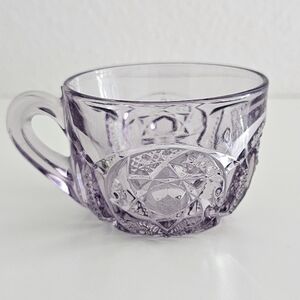 Vintage Pressed Glass Tea Cup "Sun Purple" Clear Lavender Medallion & Starburst